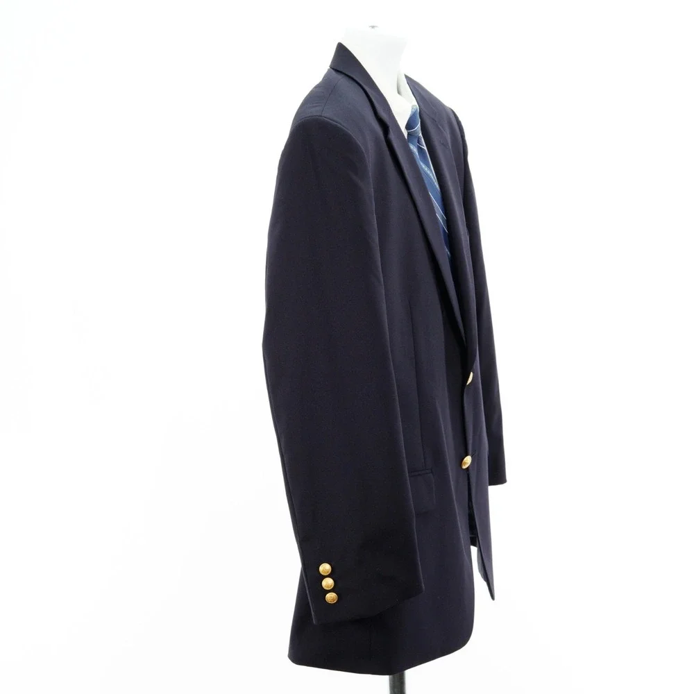 Jos A Bank Traditional Fit Blue Wool Blend Gold Button Blazer 44R